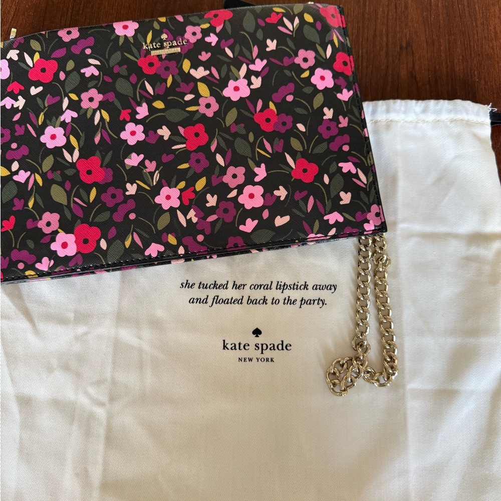 Kate Spade Black Floral Clutch with Chain